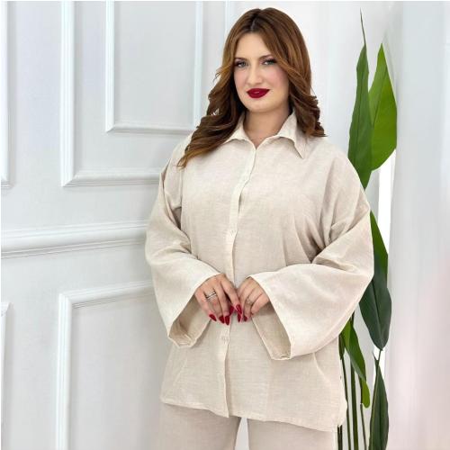 Ensemble en Lin à Manches Carrées