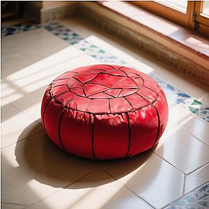 Pouf Artisanal en Cuir Véritable