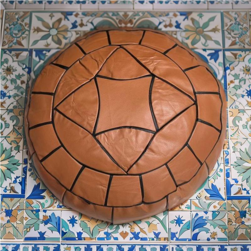Pouf Artisanal en Cuir Véritable