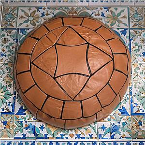 Pouf Artisanal en Cuir Véritable