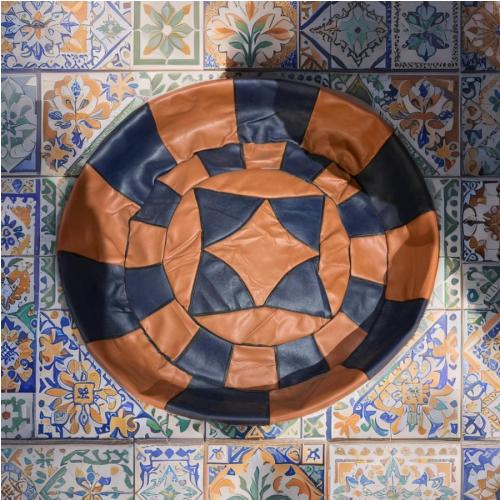 Pouf Artisanal en Cuir Véritable