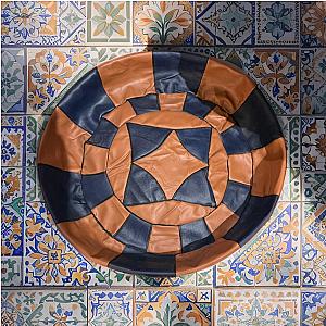 Pouf Artisanal en Cuir Véritable